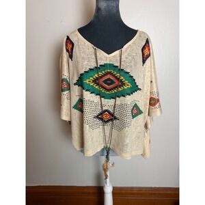 Wayan Natural Wear One Size Southwestern Poncho Top Boho indie hippie festival